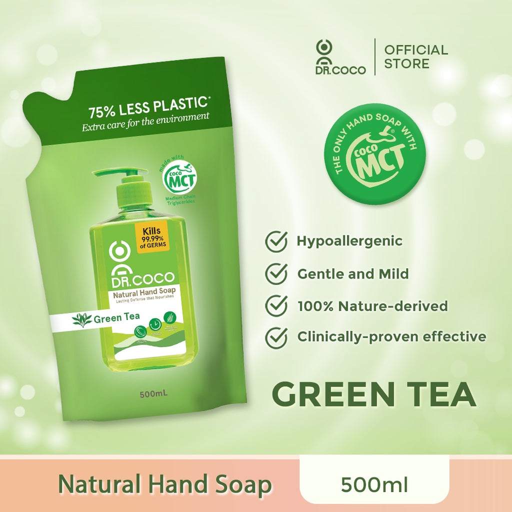 Dr. Coco Natural Hand Wash Soap - Green Tea 500ml Refill Pack